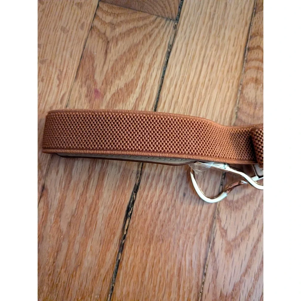 Cognac Brown Elastic Stretch Waist Belt Gold Interlocking Buckle Infinity Clasp